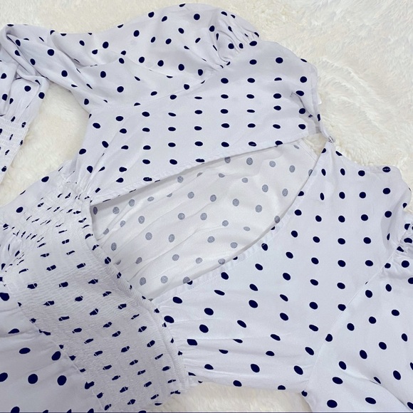 NWT AFRM Polka Dot Long Sleeve Cutout Smocked Mini Dress, Size Small - Picture 13 of 16